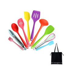 Silicone 10pcs Kitchen Utensil Set Kitchen Spatula Non-Stick Cooking Food Tongs BBQ Basting Brush